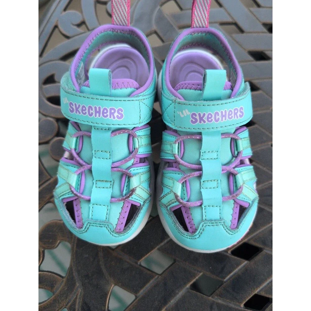 'Lil Sketchers Girls Toddler Size 8 Mermaid Sea Animals Velcroe Sandals